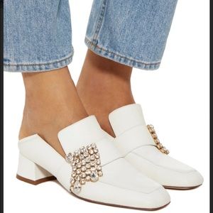 Stuart Weitzman Irises Heeled Slipper Loafers In White